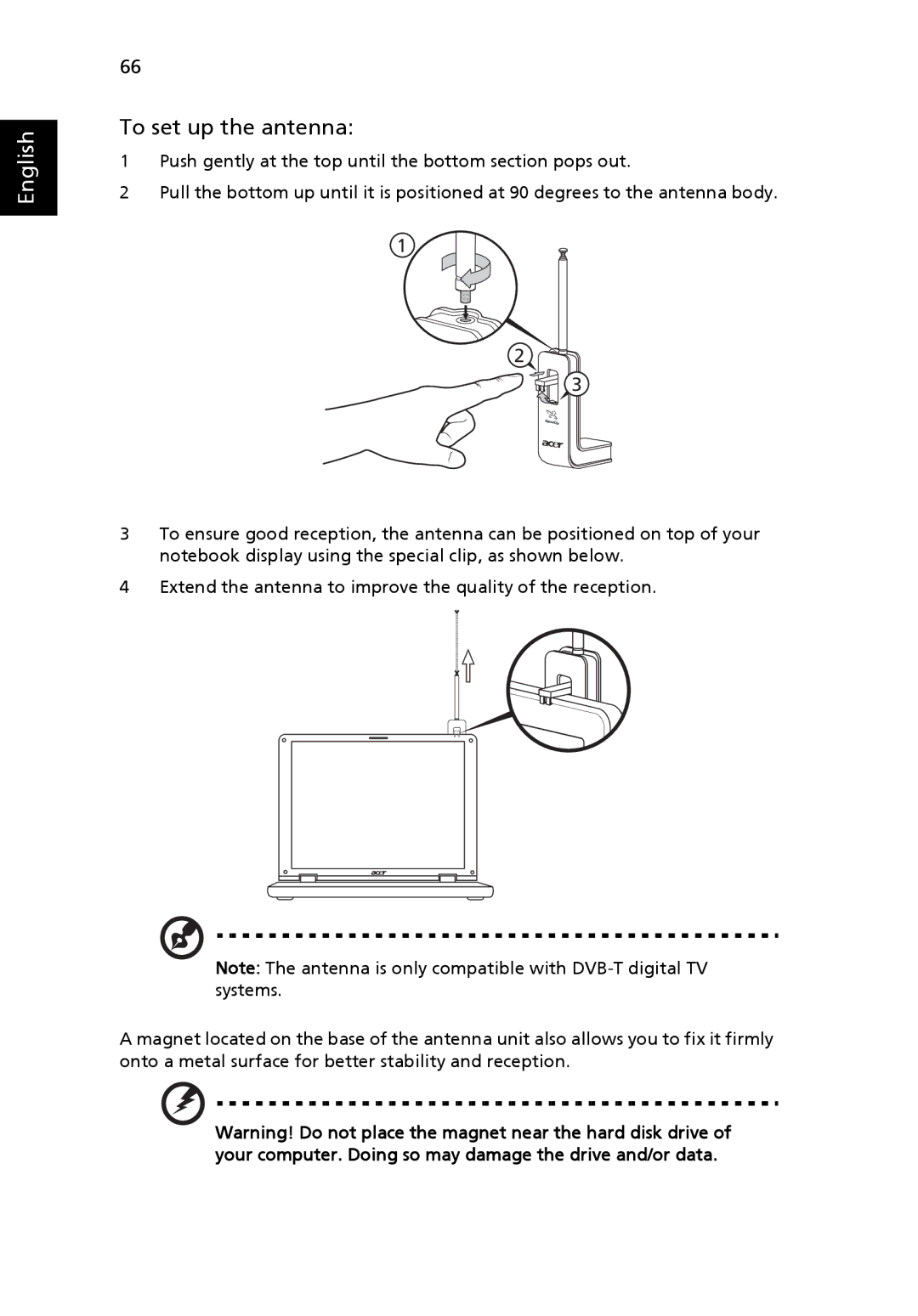 Acer 5650 manual To set up the antenna 