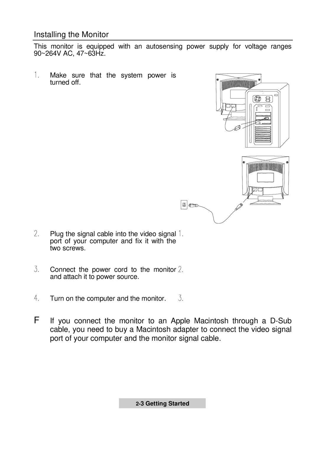 Acer 56c user manual Installing the Monitor 