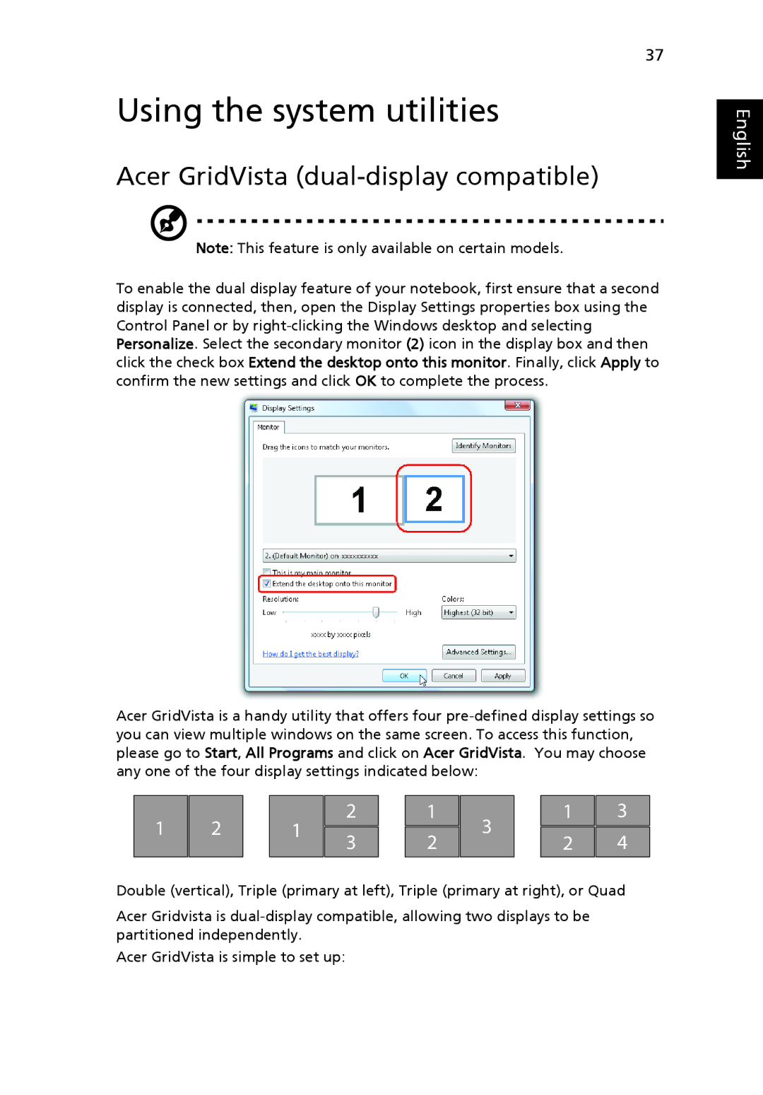 Acer 5720 Series, 5720G Series, 5715 manual Using the system utilities, Acer GridVista dual-display compatible 