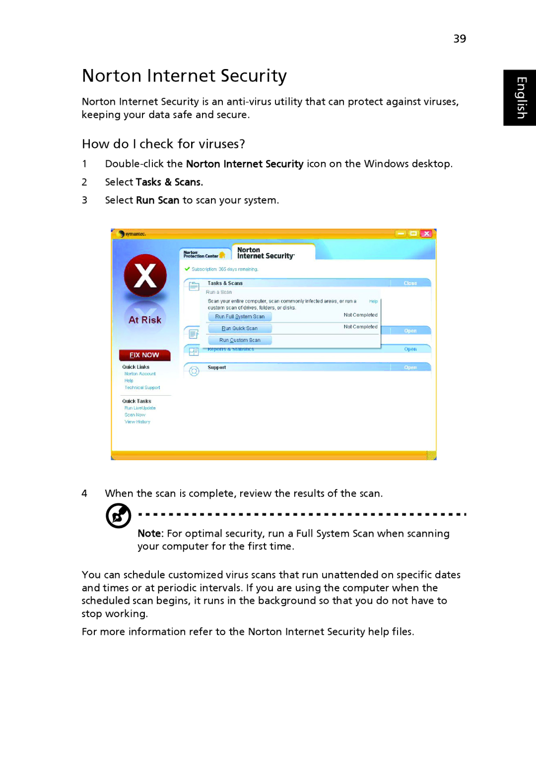 Acer 5715, 5720 Series, 5720G Series manual Norton Internet Security, How do I check for viruses?, Select Tasks & Scans 