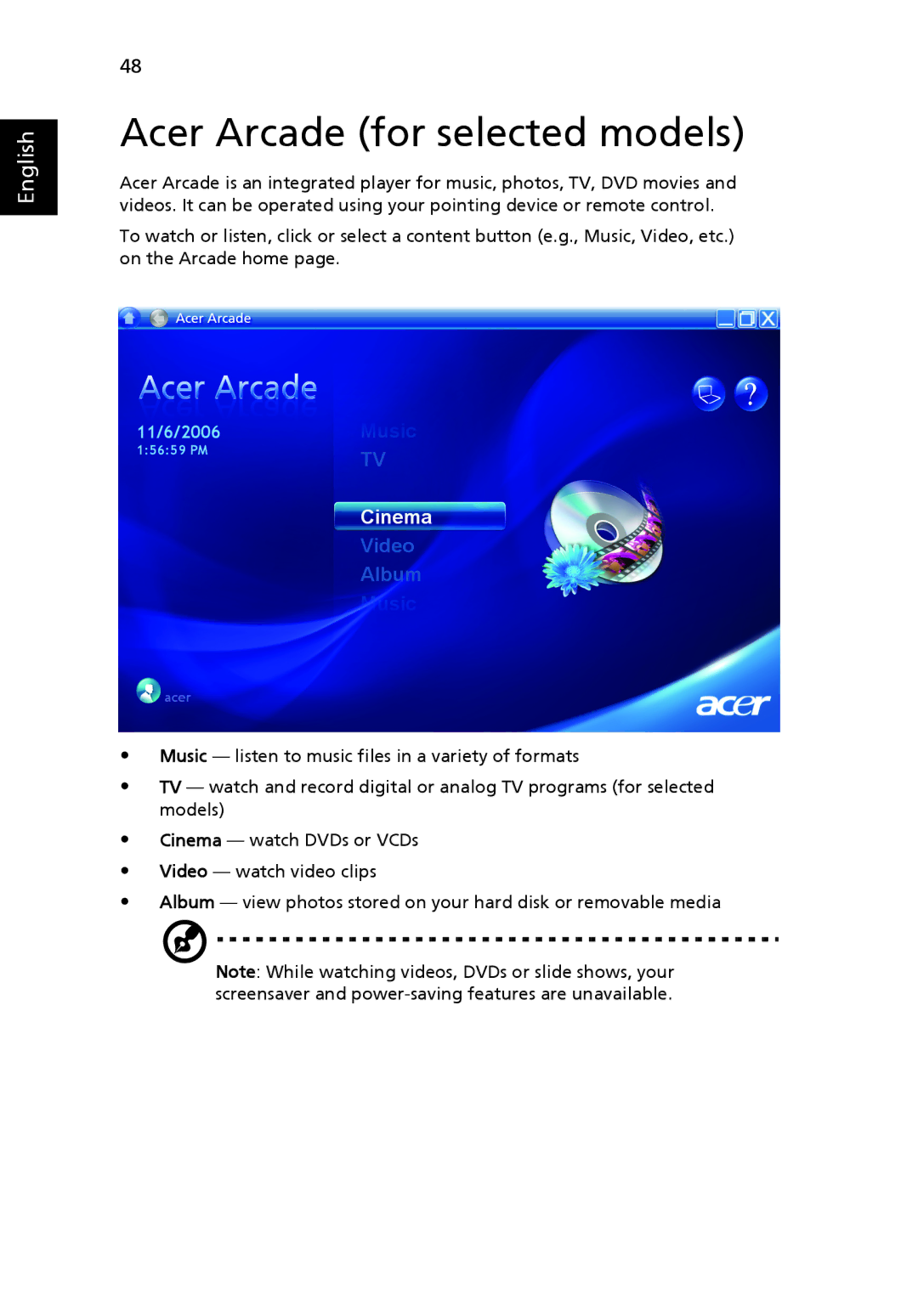 Acer 5715, 5720 Series, 5720G Series manual Acer Arcade for selected models 