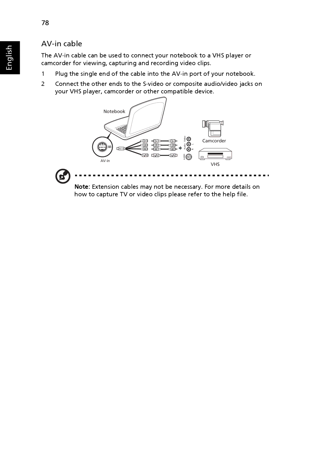 Acer 5715, 5720 Series, 5720G Series manual AV-in cable 