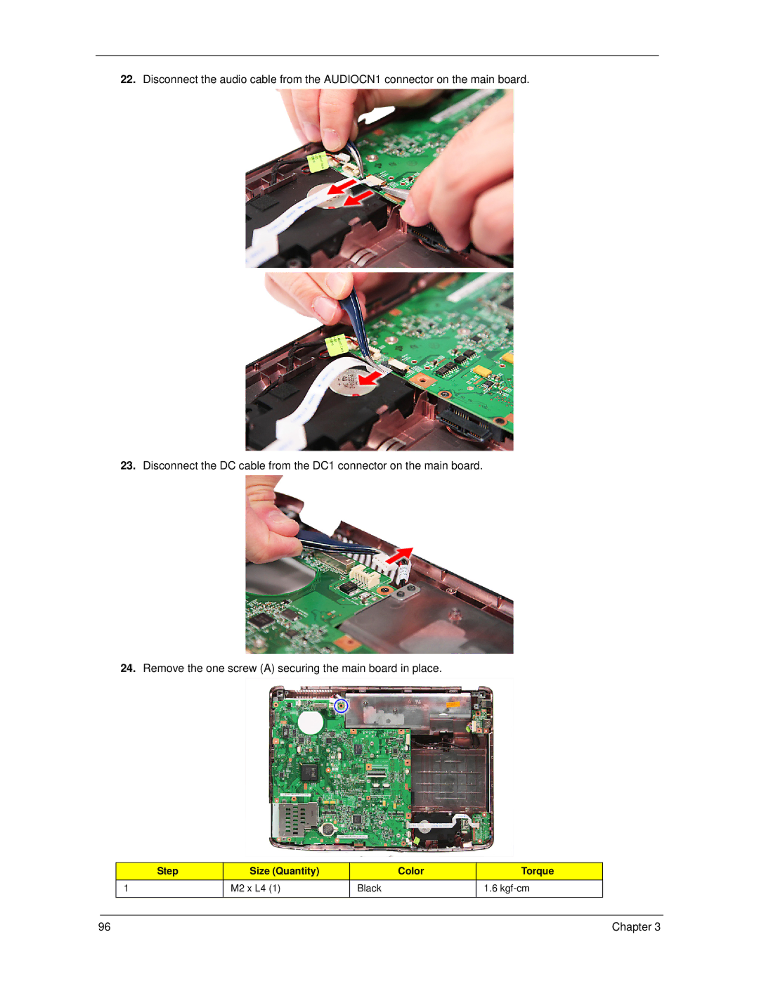 Acer 5730Z, 5930Z manual Step Size Quantity Color Torque 