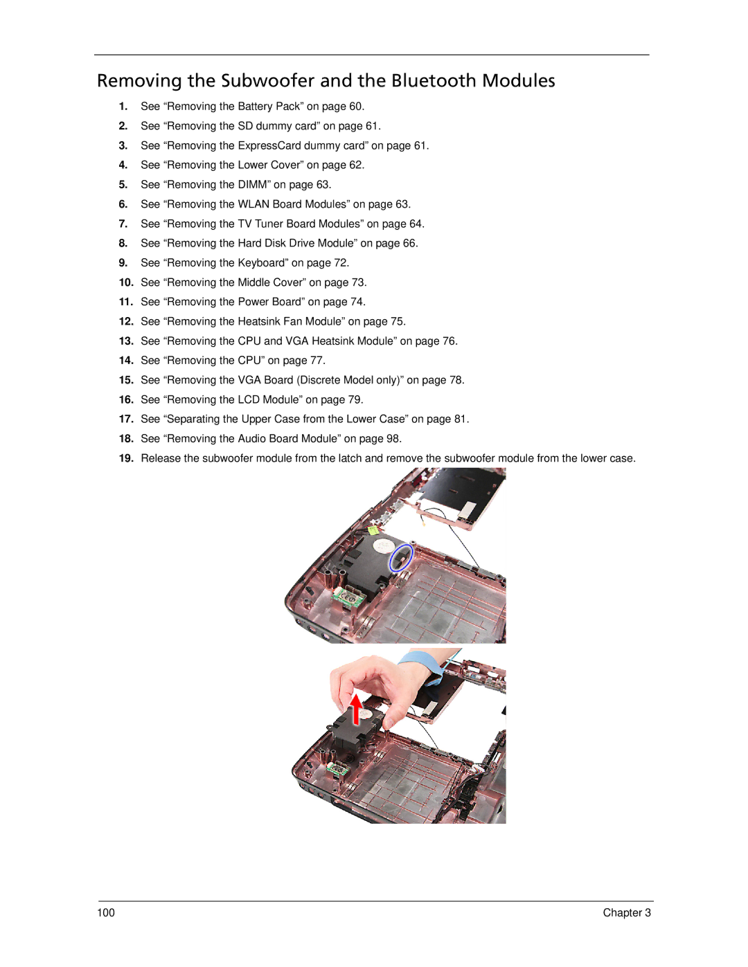 Acer 5730Z, 5930Z manual Removing the Subwoofer and the Bluetooth Modules 