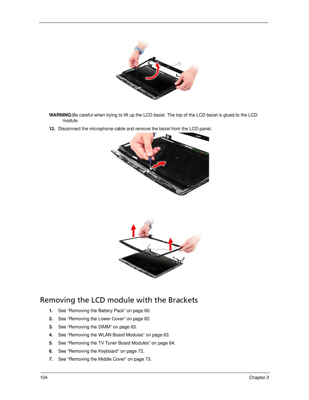 Acer 5730Z, 5930Z manual Removing the LCD module with the Brackets 