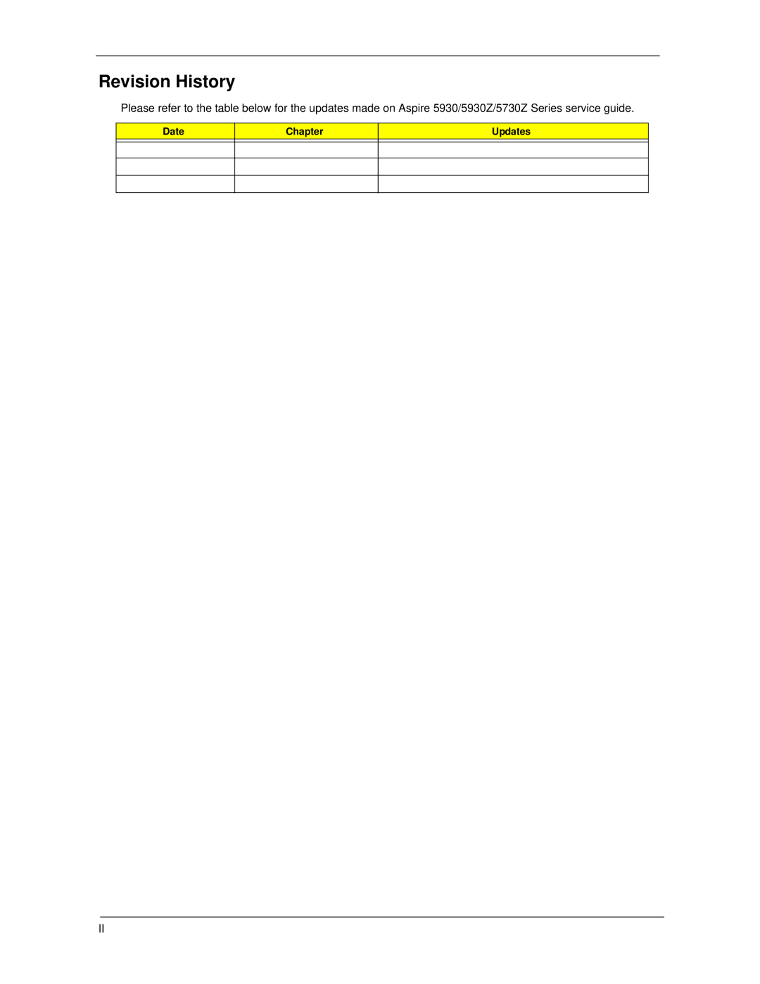 Acer 5730Z, 5930Z manual Revision History 