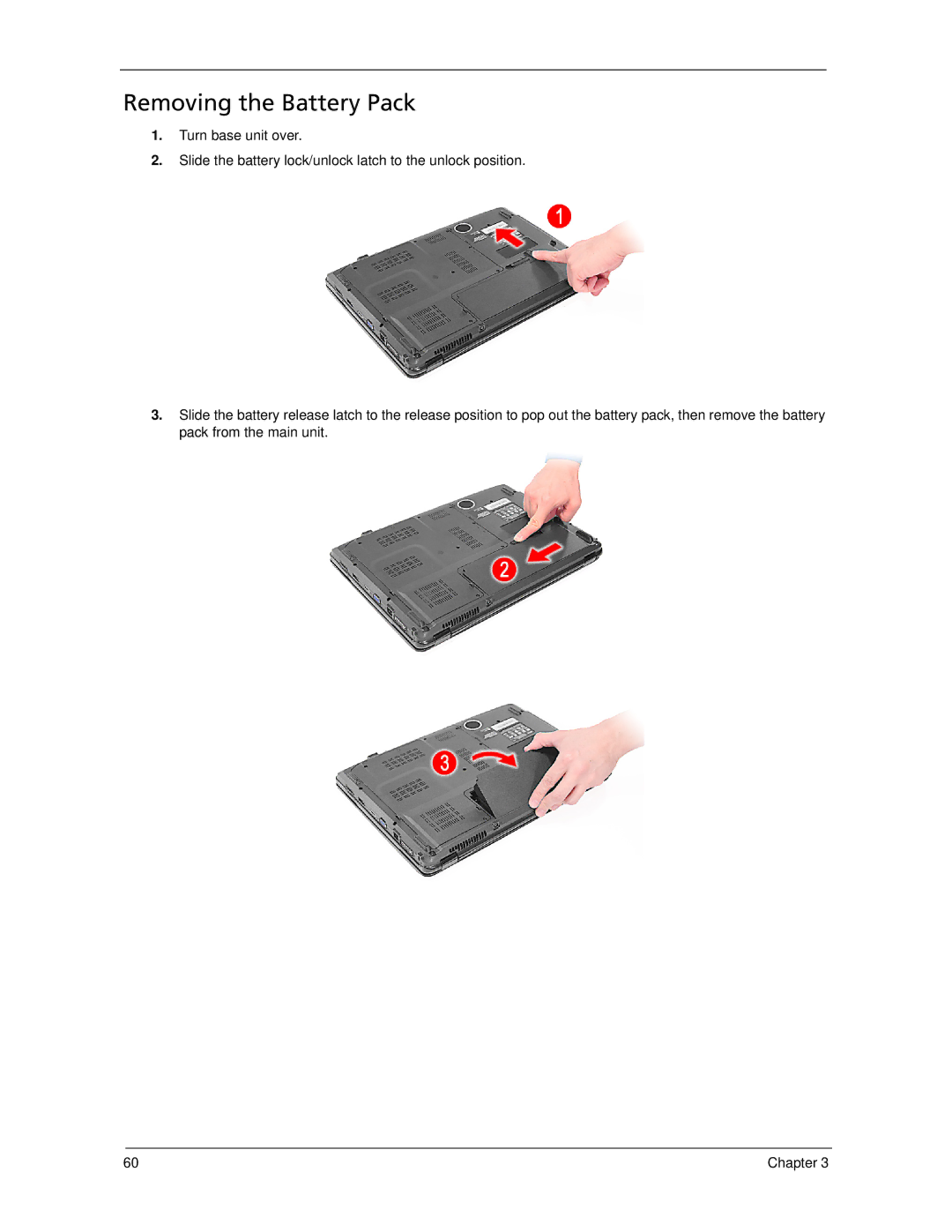 Acer 5730Z, 5930Z manual Removing the Battery Pack 