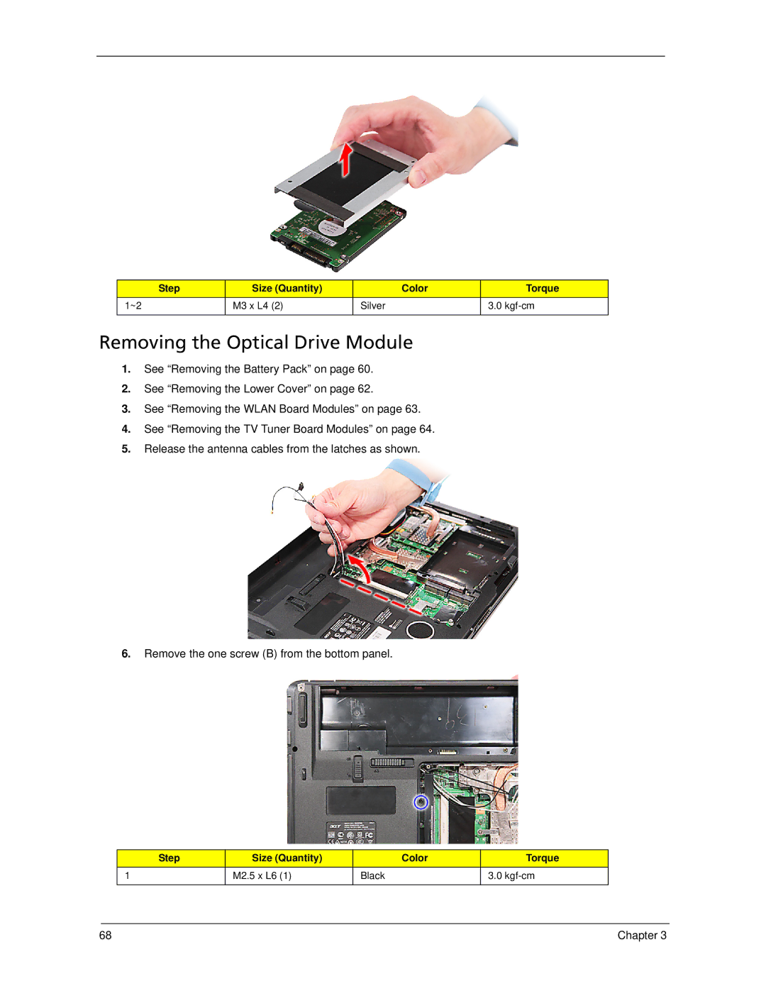 Acer 5730Z, 5930Z manual Removing the Optical Drive Module 