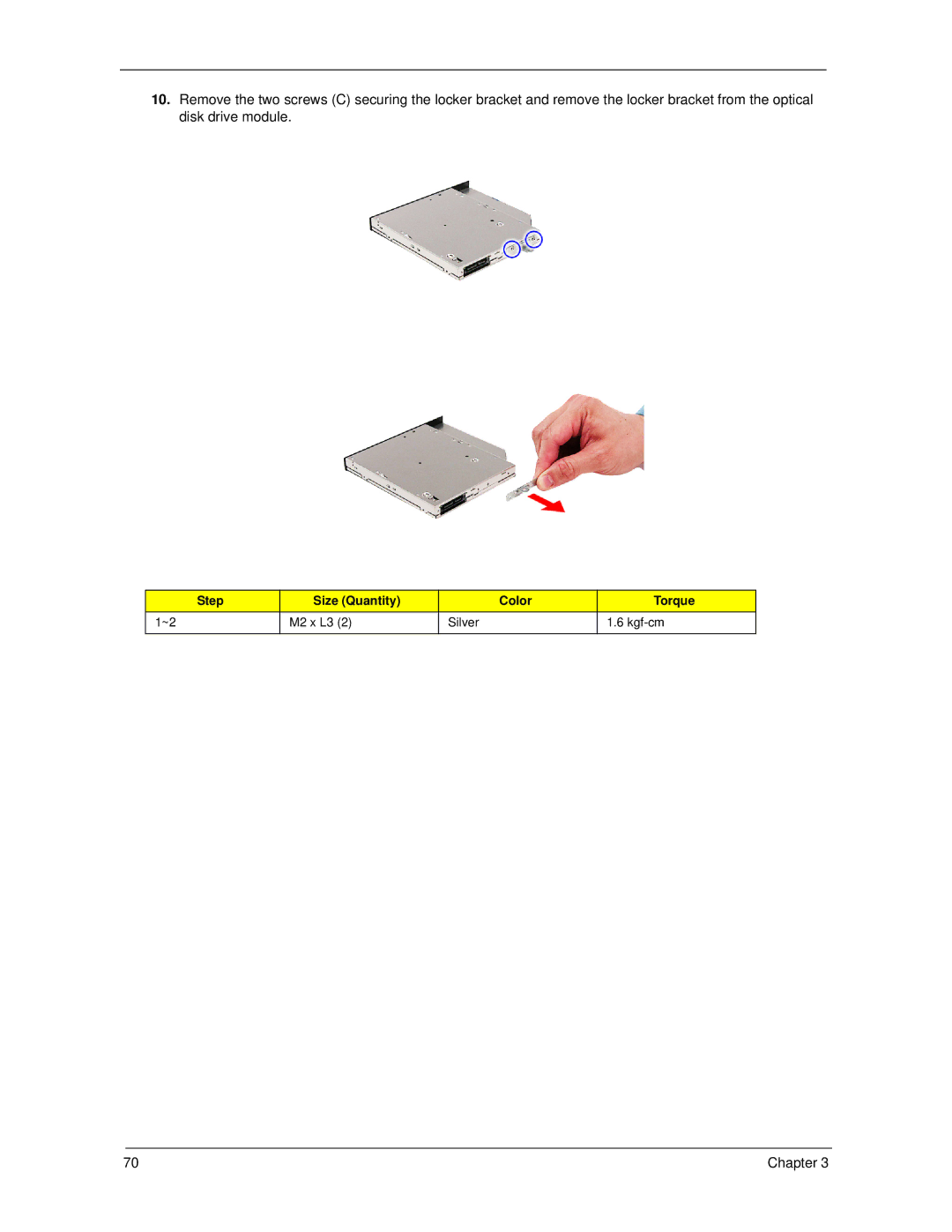 Acer 5730Z, 5930Z manual M2 x L3 Silver Kgf-cm Chapter 