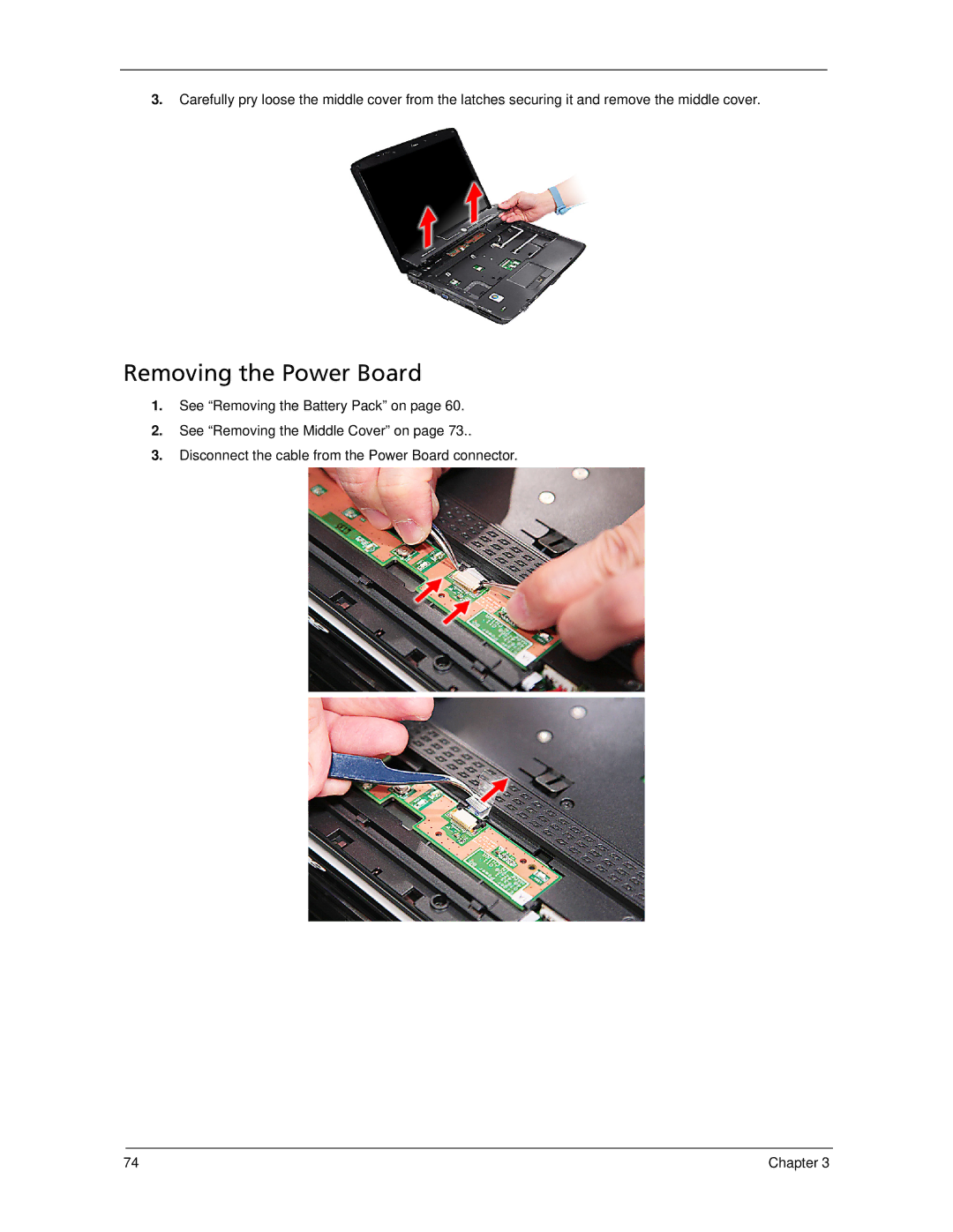 Acer 5730Z, 5930Z manual Removing the Power Board 