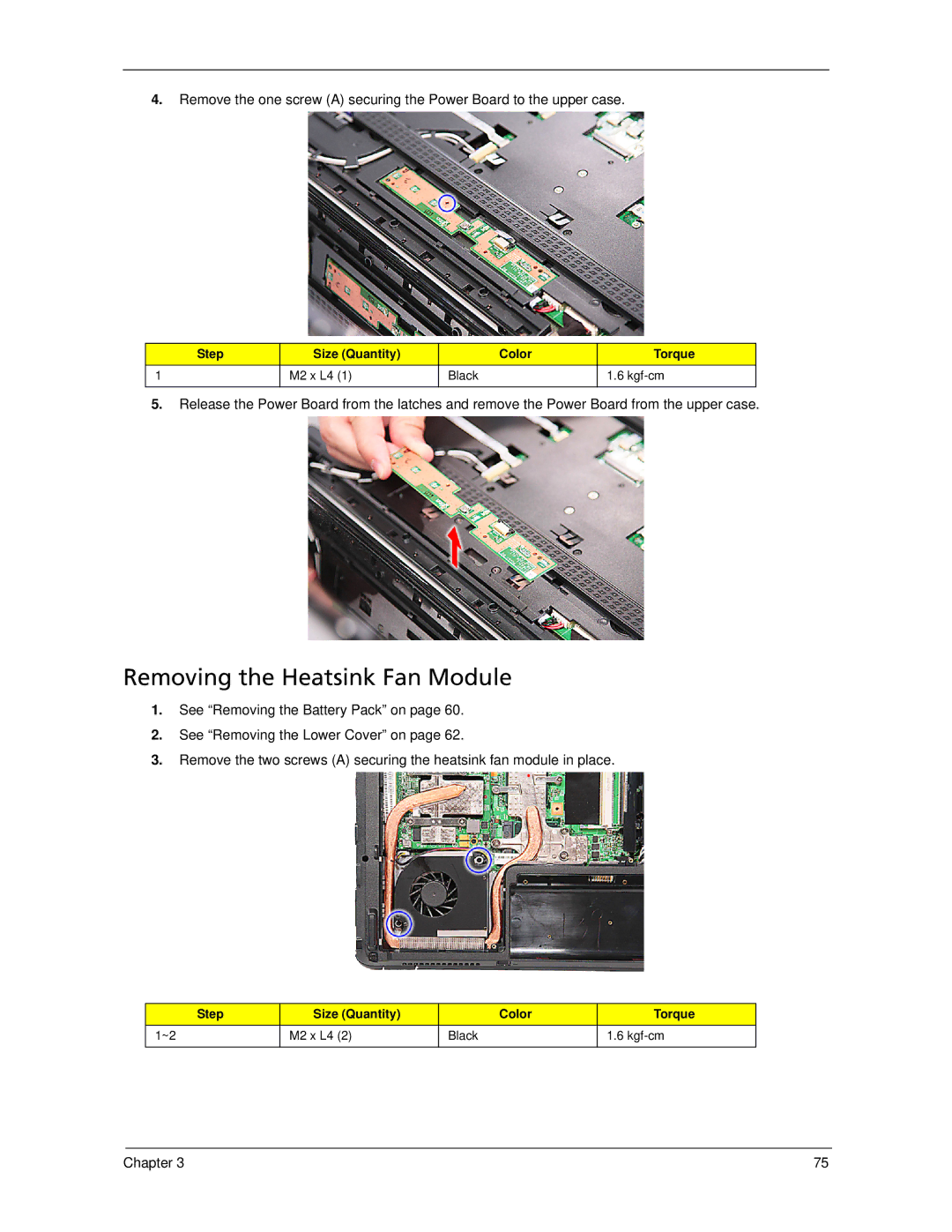 Acer 5930Z, 5730Z manual Removing the Heatsink Fan Module 