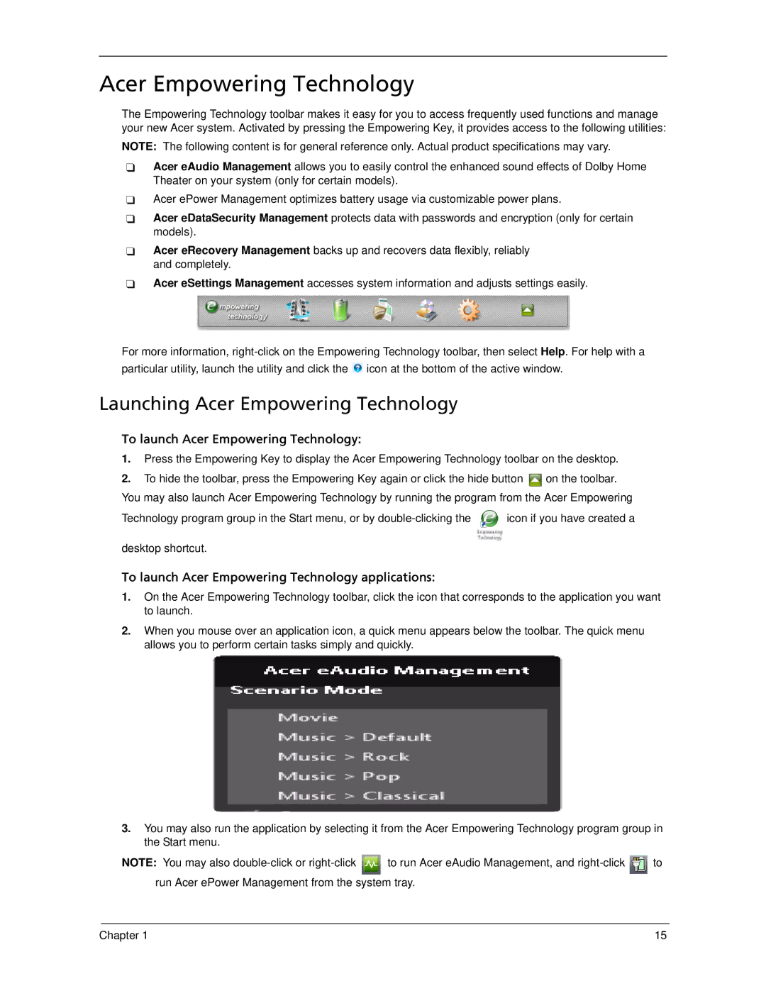 Acer 5730Z/5330 manual Launching Acer Empowering Technology, Desktop shortcut 