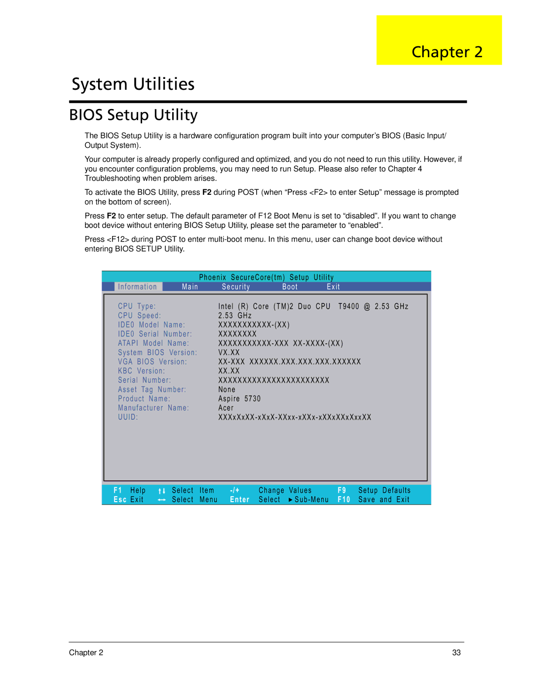 Acer 5730Z/5330 manual Bios Setup Utility 