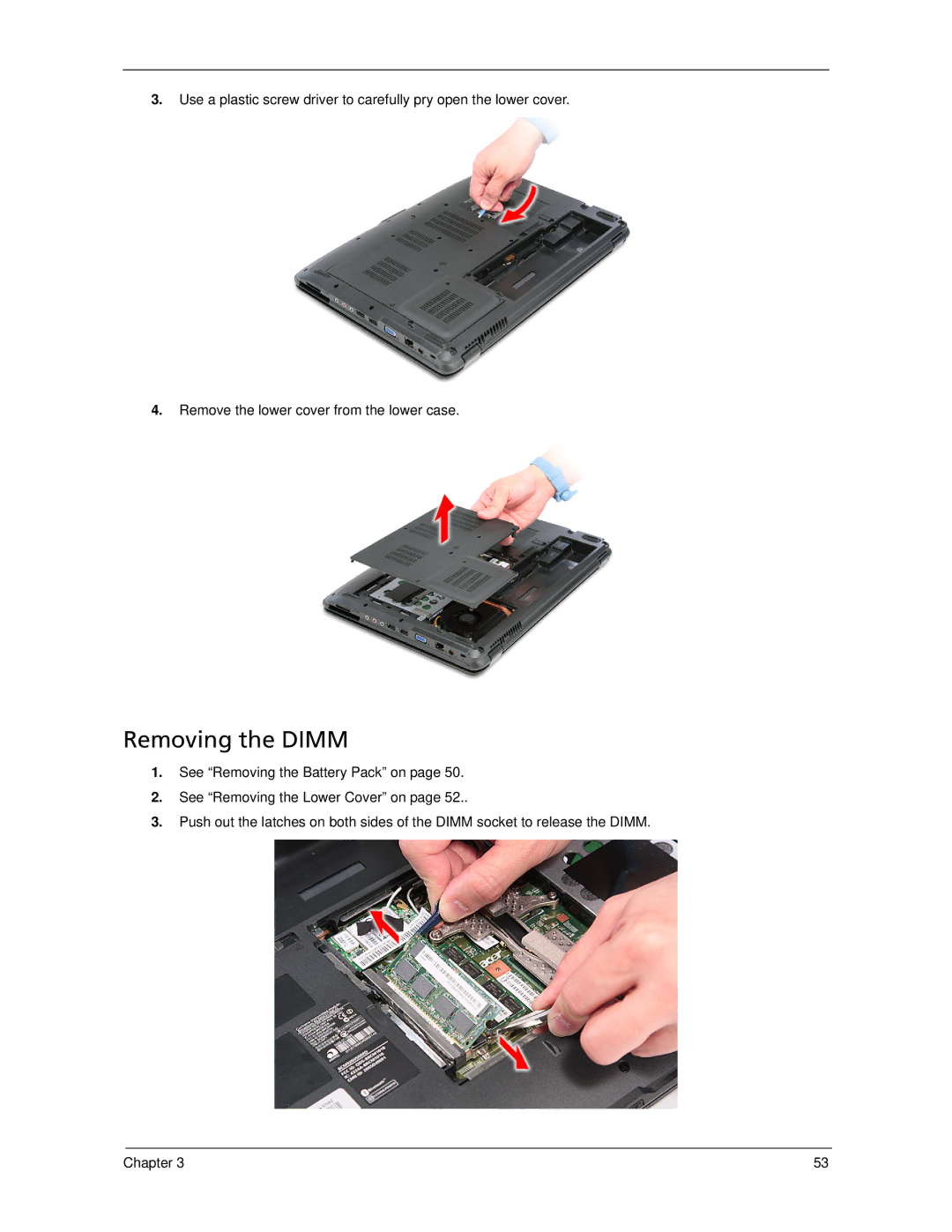 Acer 5730Z/5330 manual Removing the Dimm 