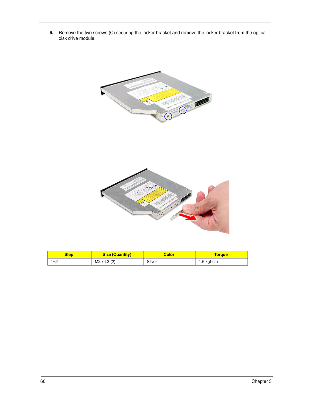 Acer 5730Z/5330 manual M2 x L3 Silver Kgf-cm Chapter 