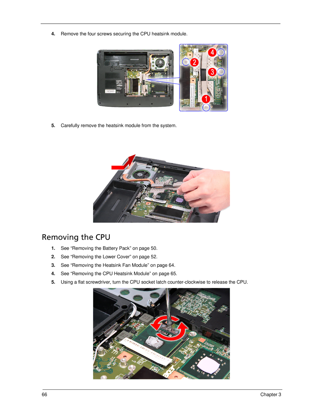 Acer 5730Z/5330 manual Removing the CPU 