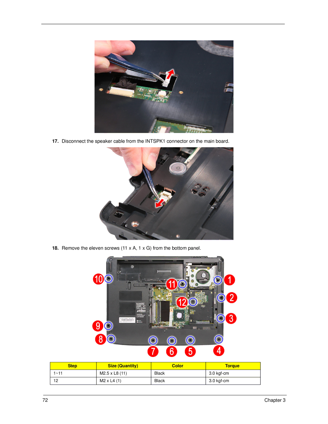 Acer 5730Z/5330 manual ~11 M2.5 x L8 Black Kgf-cm M2 x L4 Chapter 