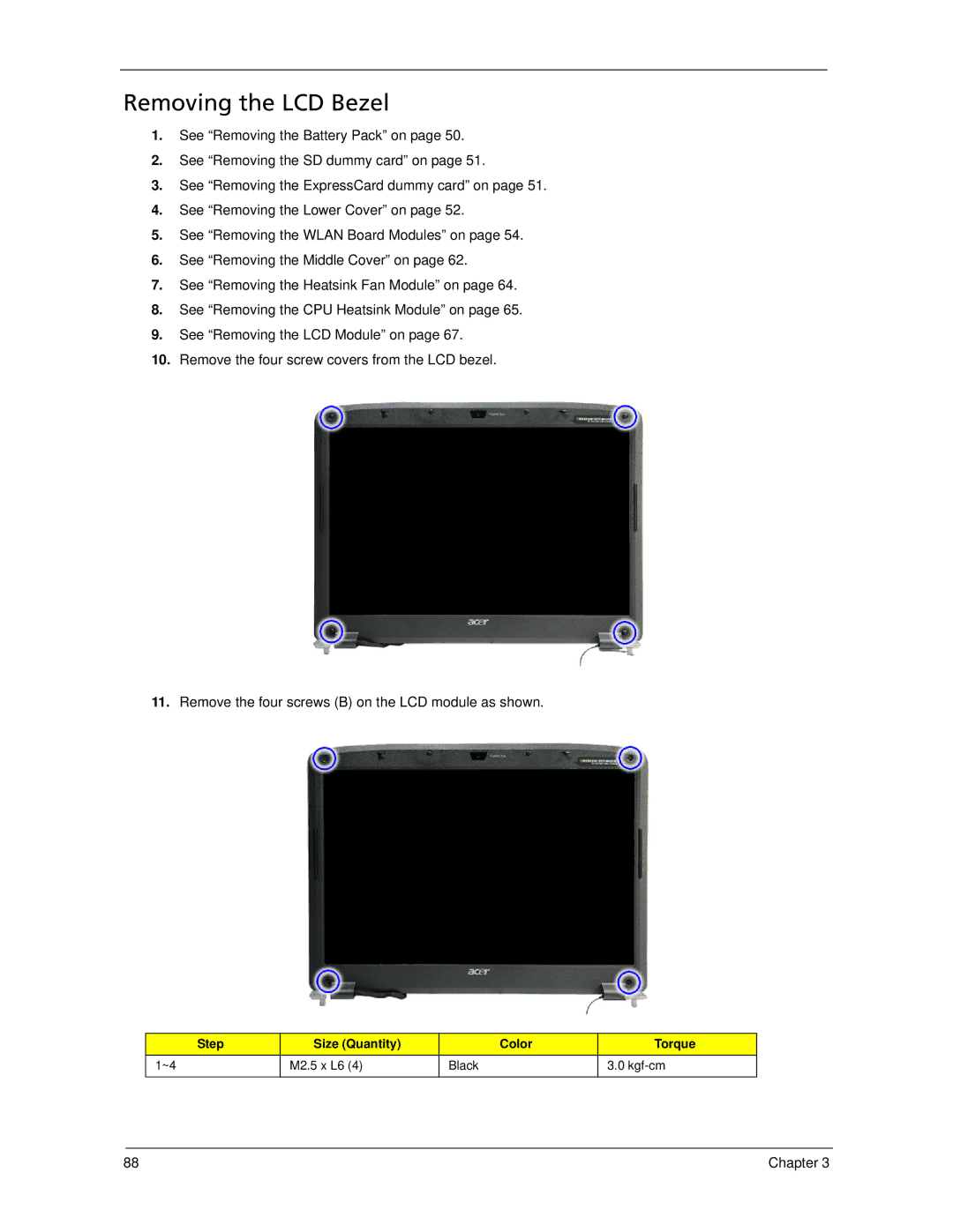 Acer 5730Z/5330 manual Removing the LCD Bezel 