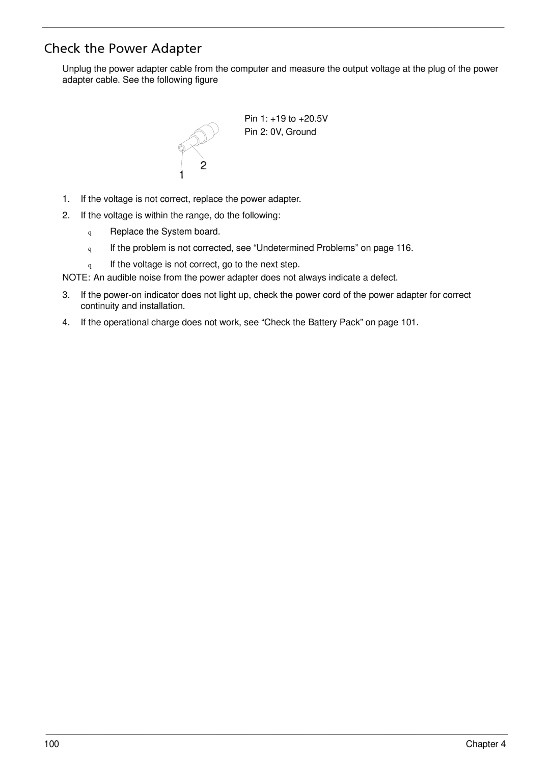 Acer 5735z manual Check the Power Adapter 