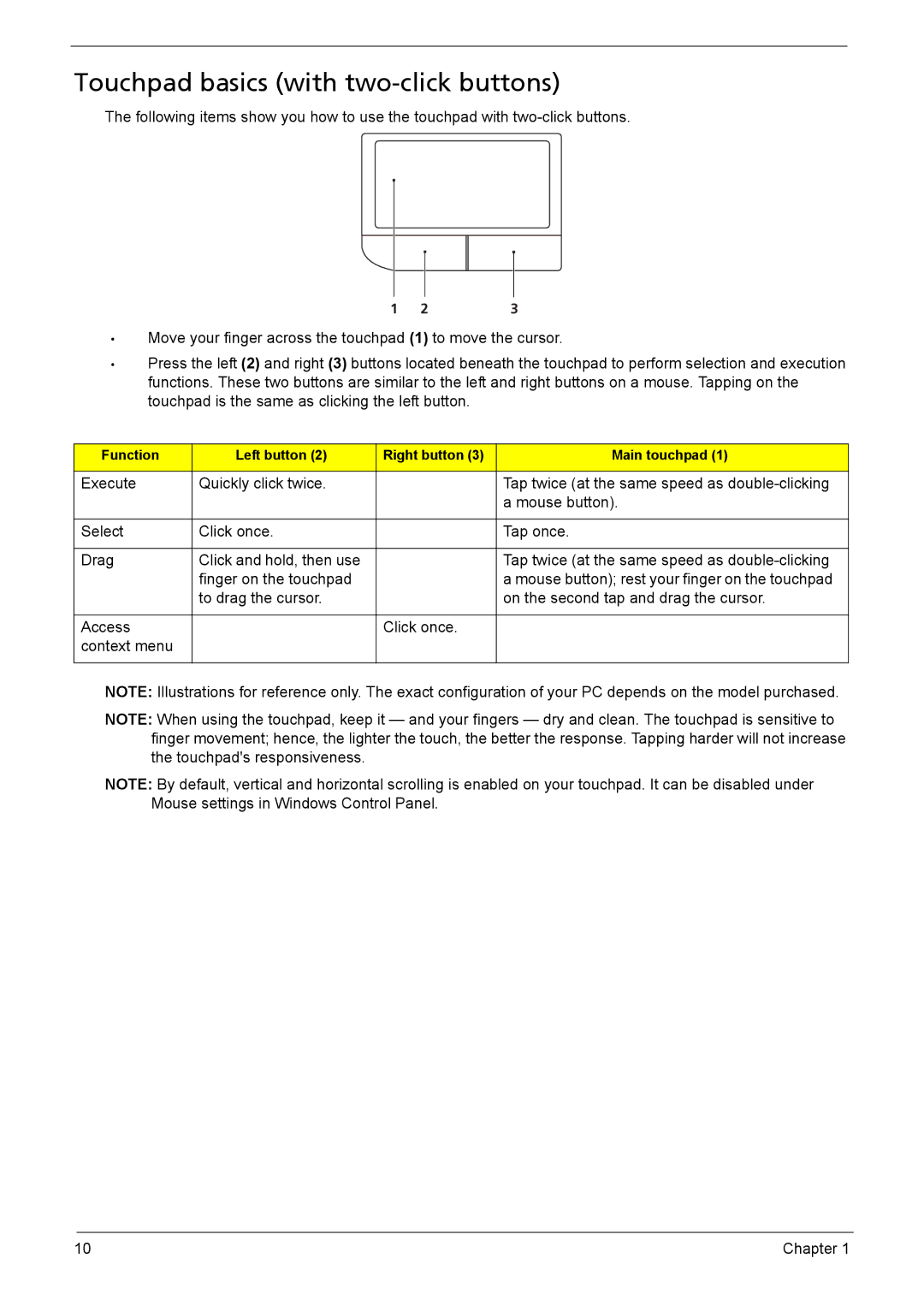 Acer 5735z manual Touchpad basics with two-click buttons 