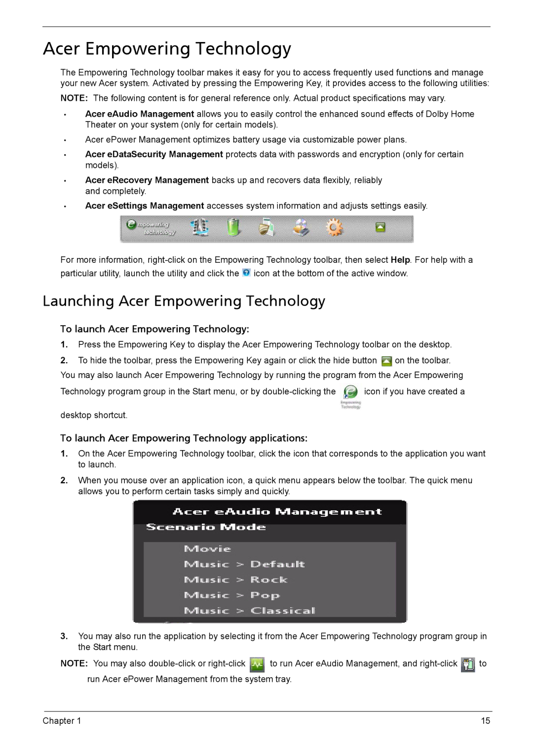 Acer 5735z manual Launching Acer Empowering Technology 