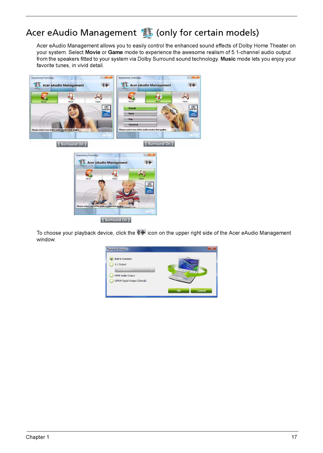 Acer 5735z manual Acer eAudio Management only for certain models 