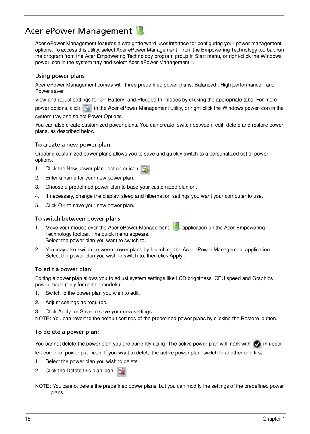 Acer 5735z manual Acer ePower Management, Using power plans 