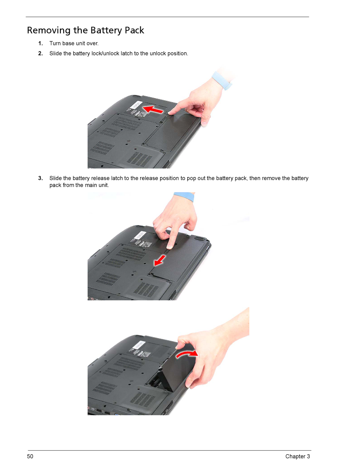 Acer 5735z manual Removing the Battery Pack 