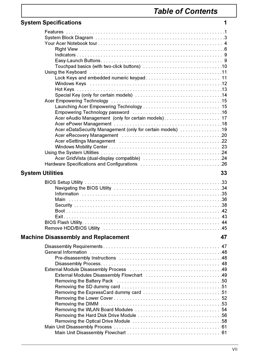 Acer 5735z manual Table of Contents 