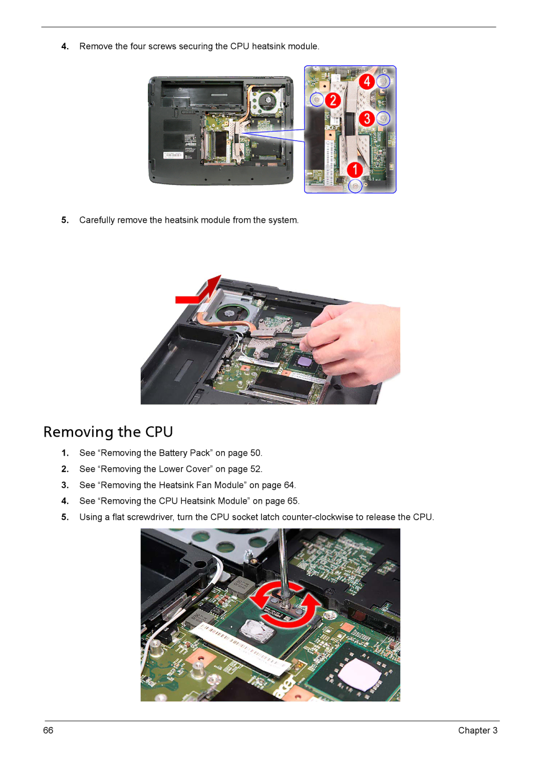 Acer 5735z manual Removing the CPU 