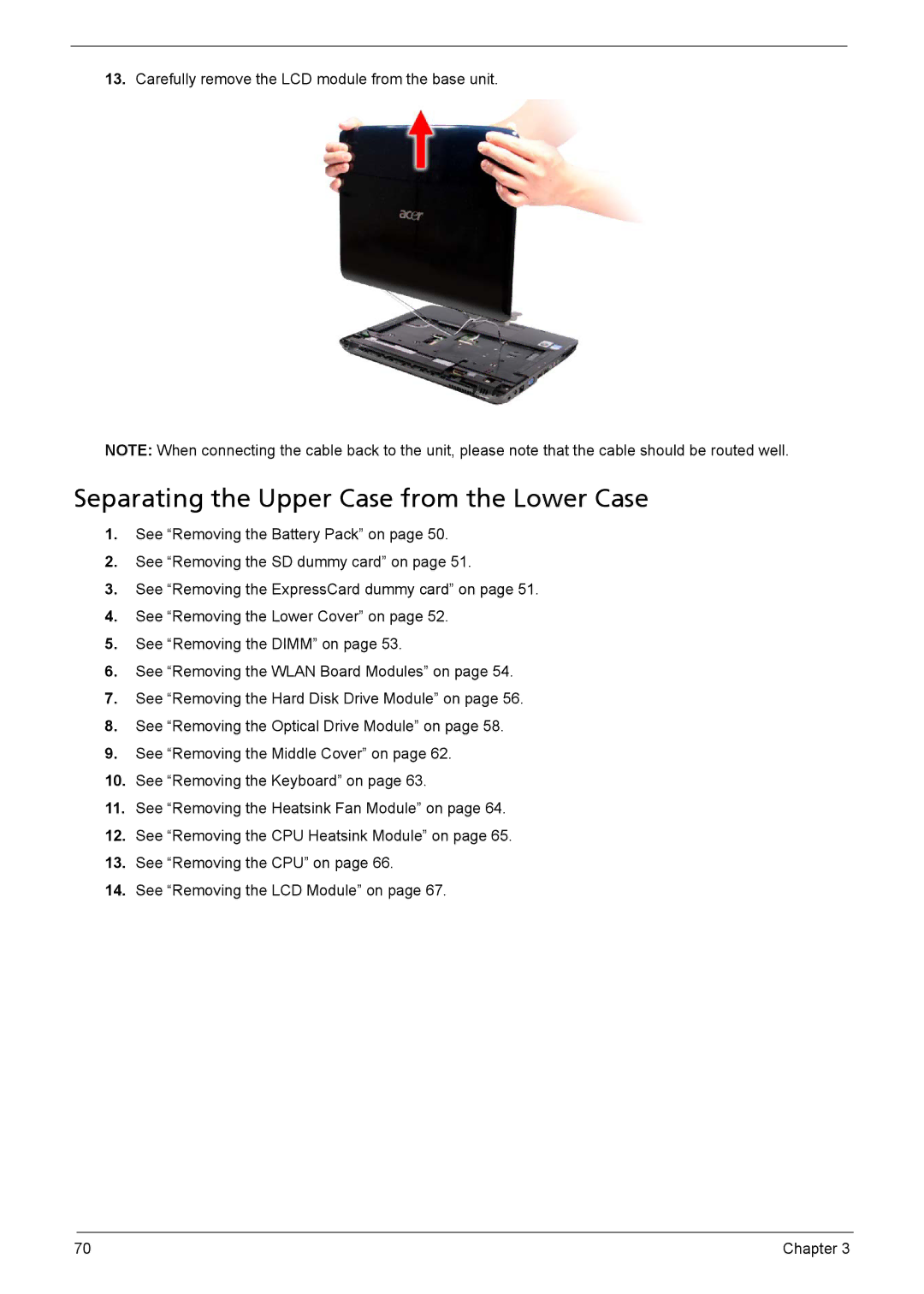 Acer 5735z manual Separating the Upper Case from the Lower Case 