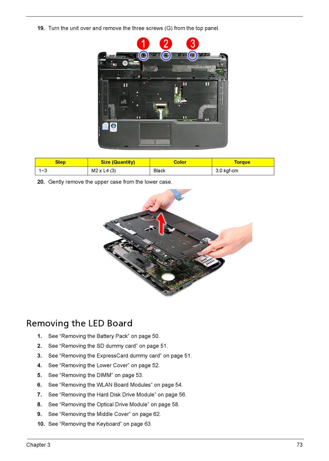 Acer 5735z manual Removing the LED Board 