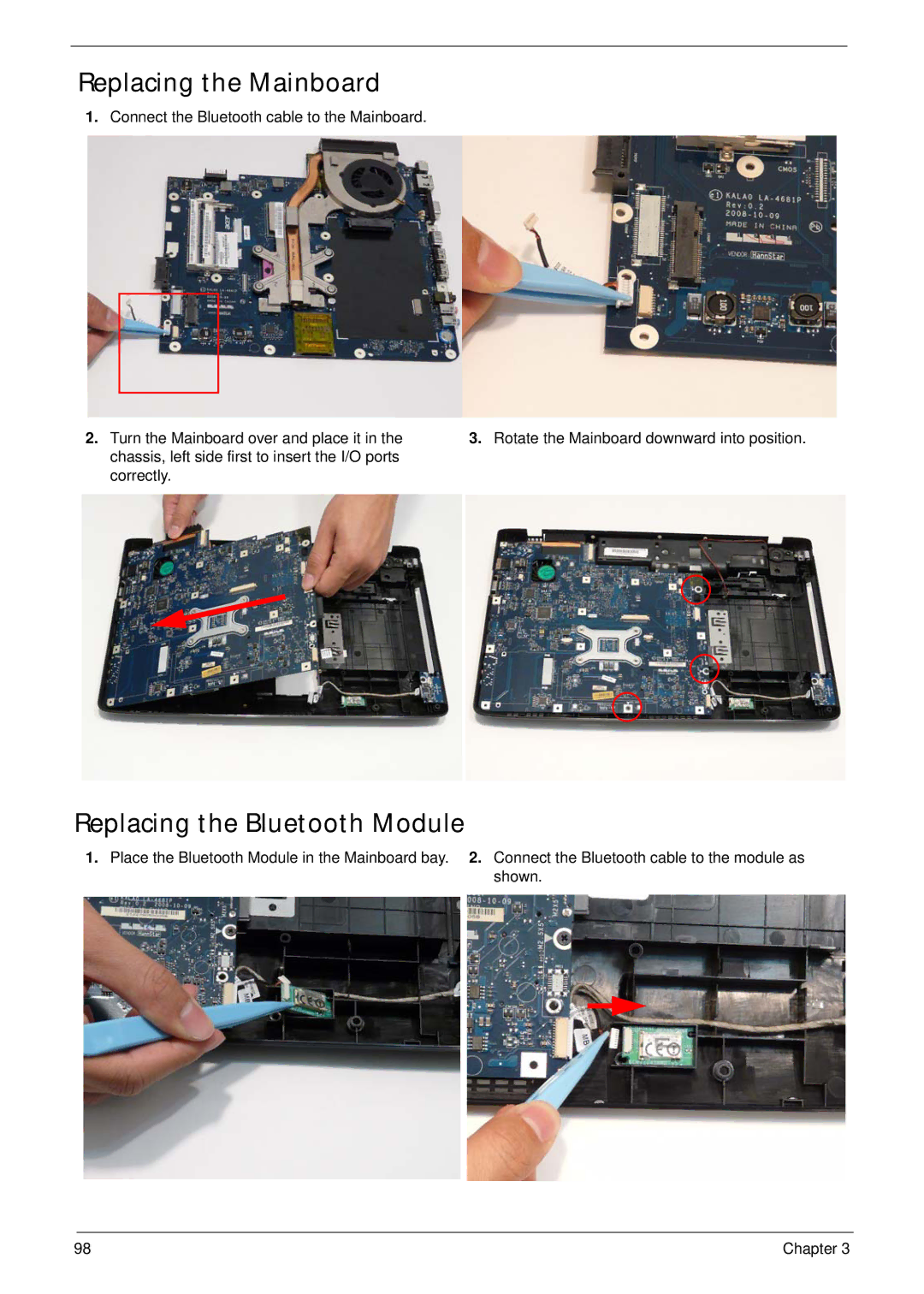 Acer 5737Z manual Replacing the Mainboard, Replacing the Bluetooth Module 