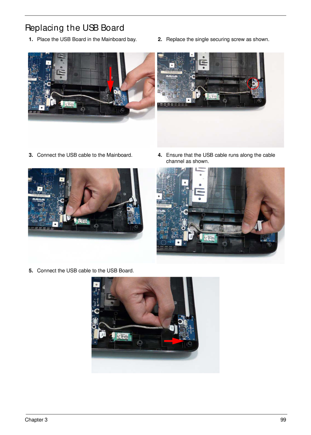 Acer 5737Z manual Replacing the USB Board 