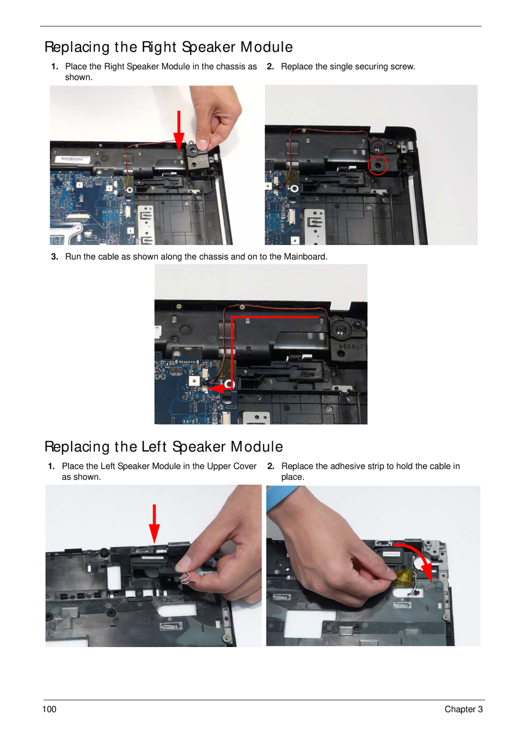 Acer 5737Z manual Replacing the Right Speaker Module, Replacing the Left Speaker Module 