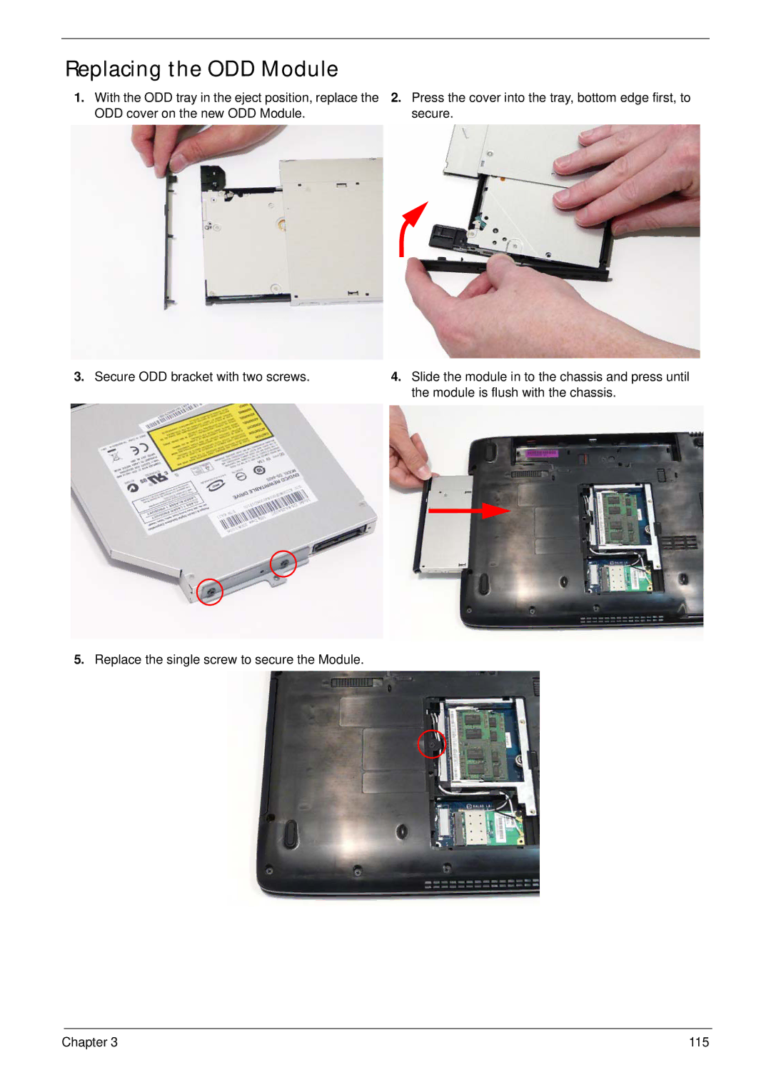 Acer 5737Z manual Replacing the ODD Module 