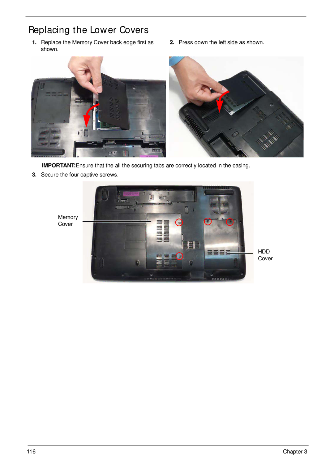 Acer 5737Z manual Replacing the Lower Covers 