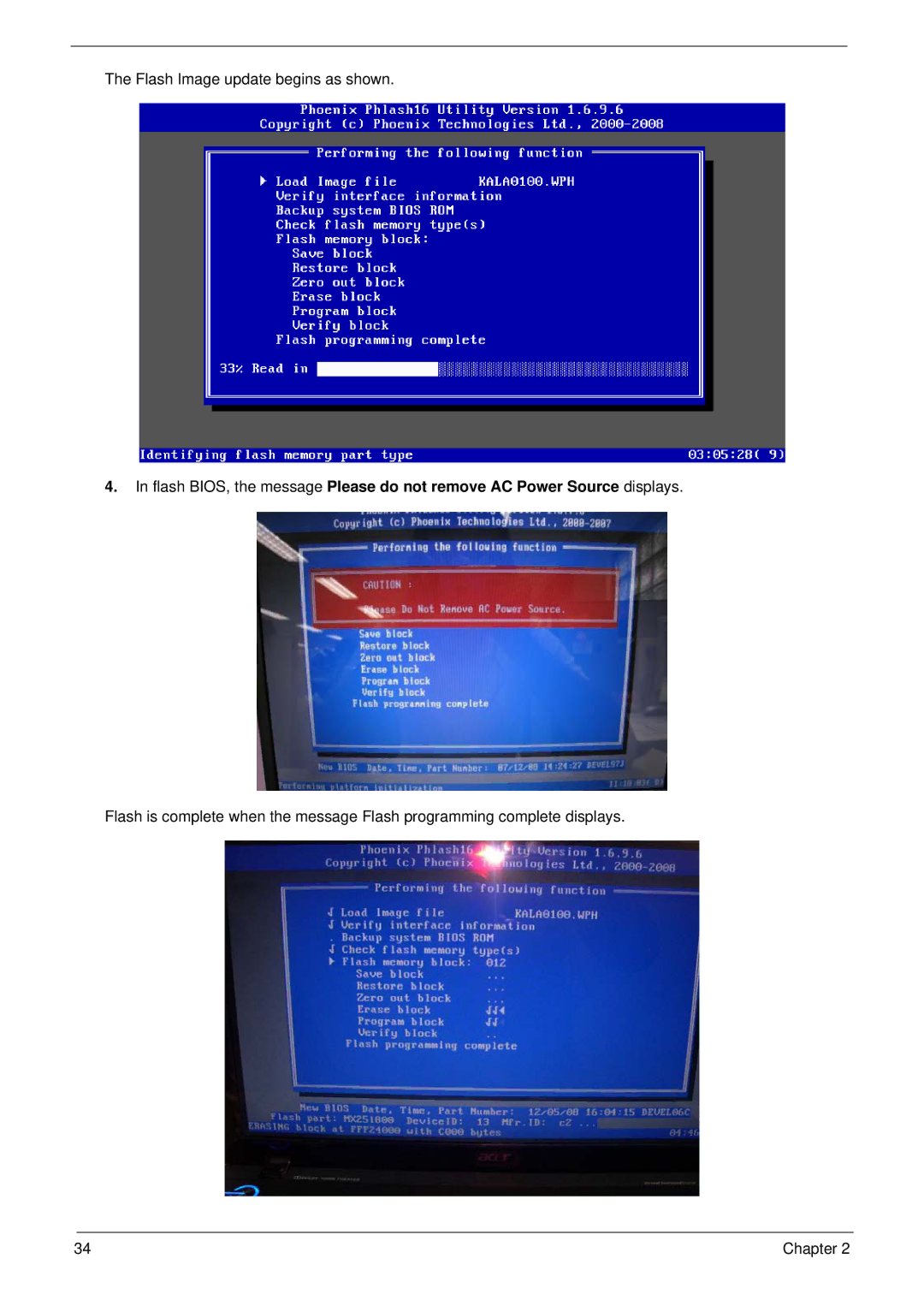 Acer 5737Z manual Flash Image update begins as shown 