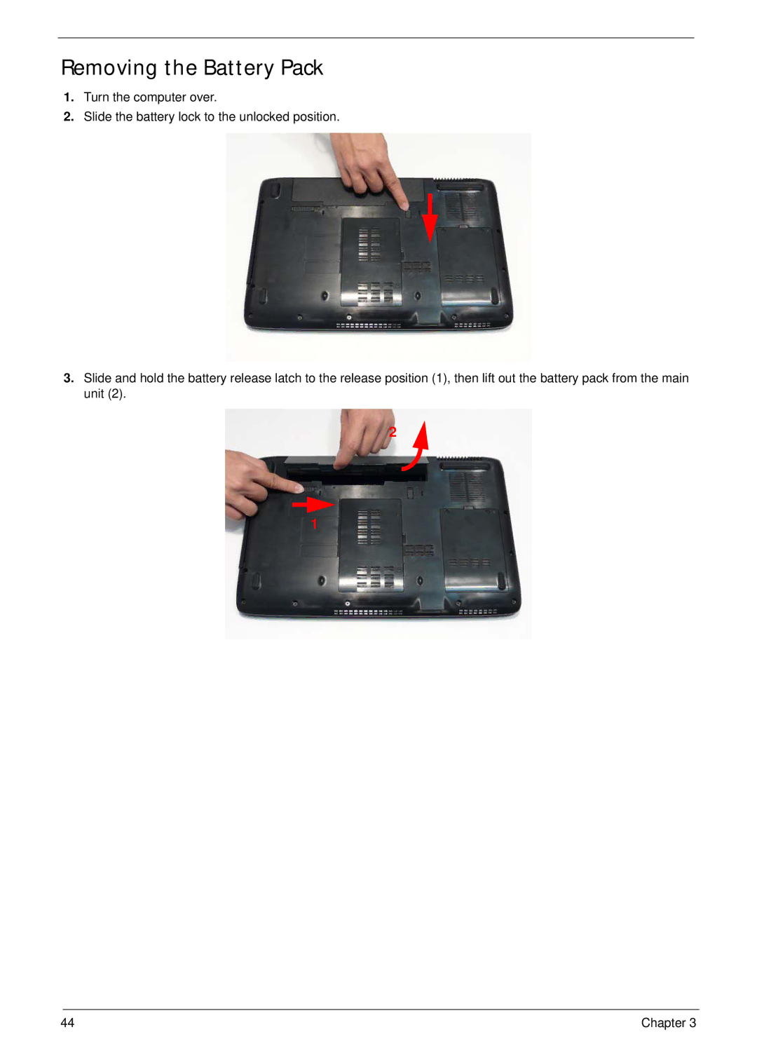 Acer 5737Z manual Removing the Battery Pack 