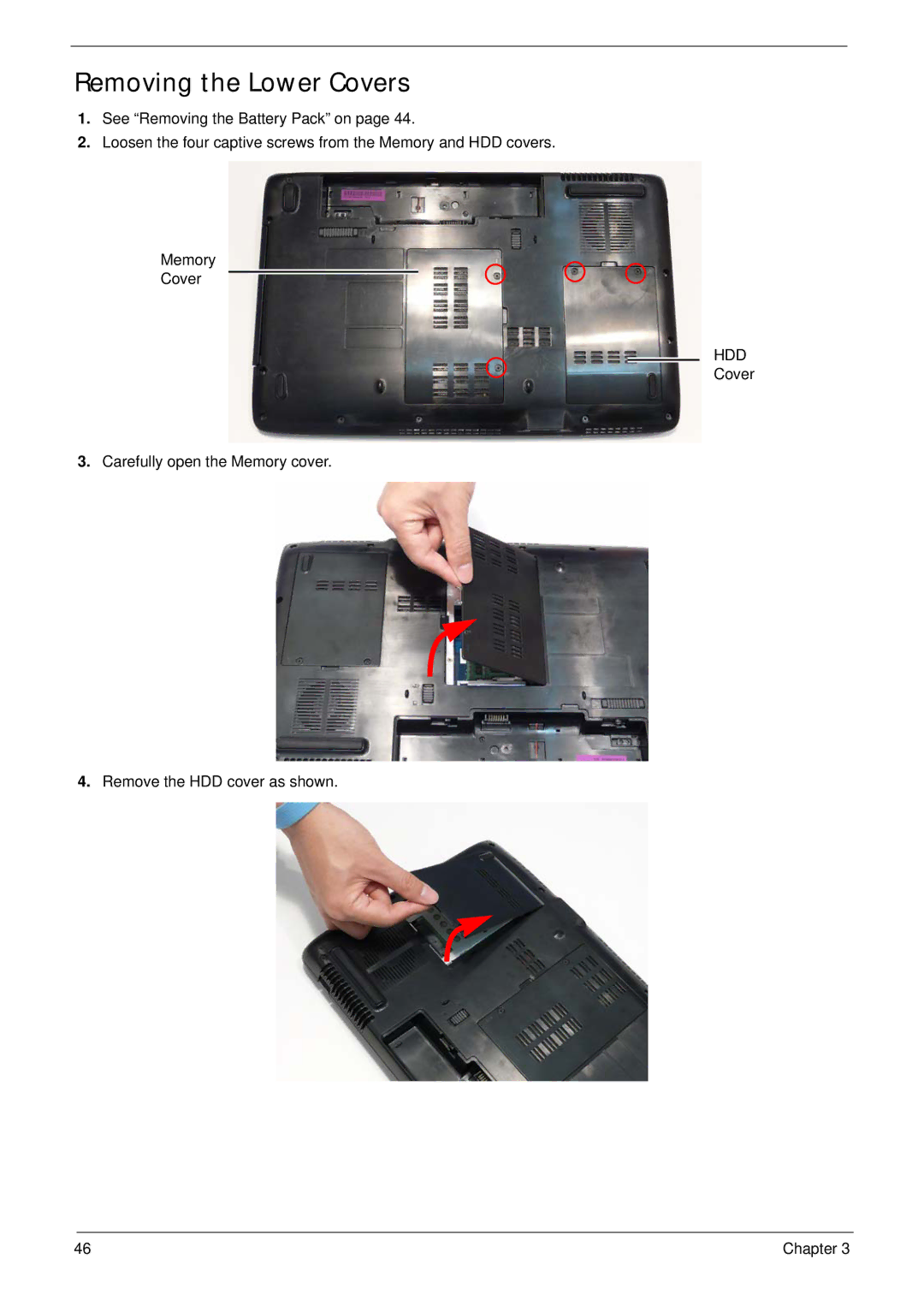 Acer 5737Z manual Removing the Lower Covers 