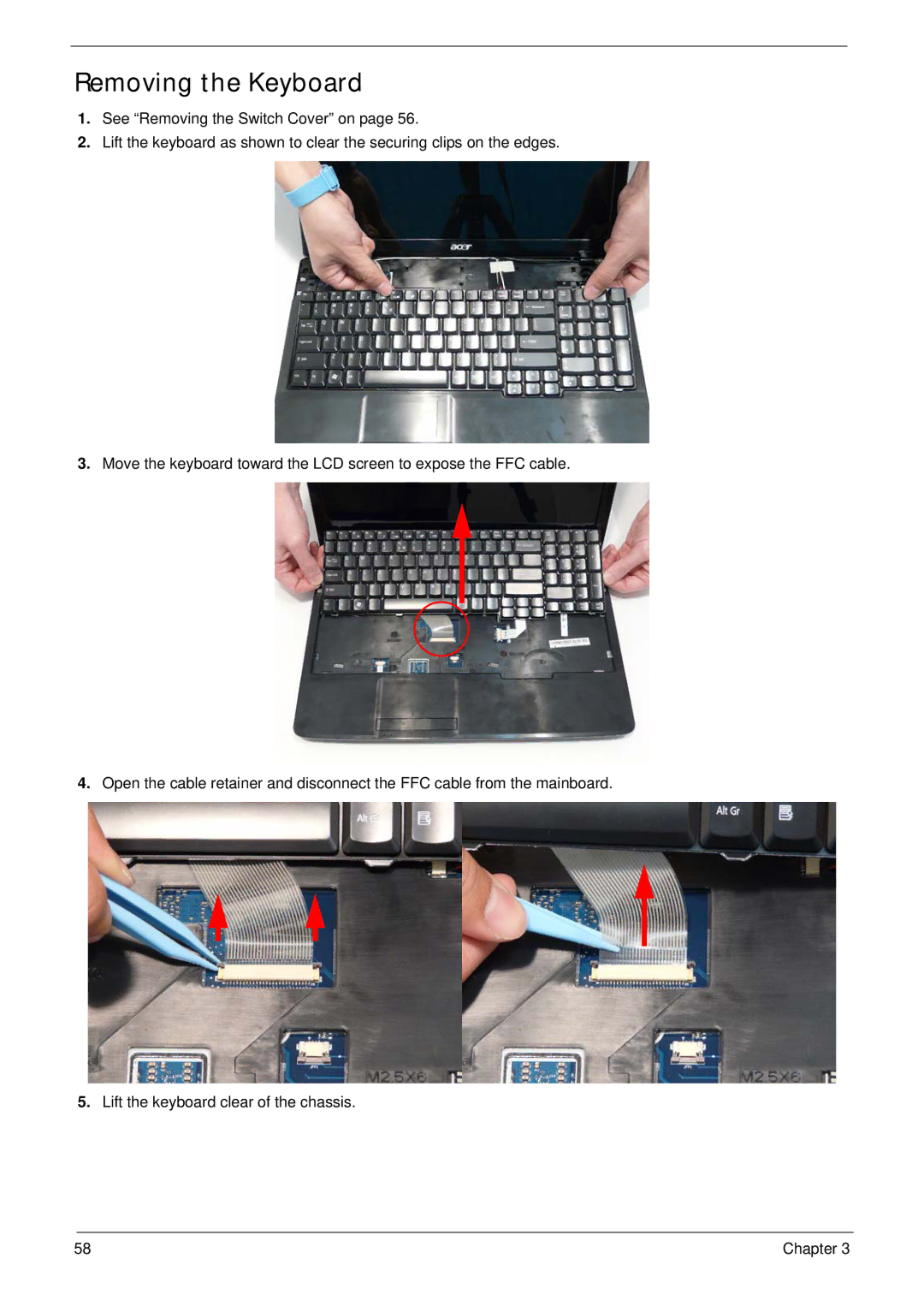 Acer 5737Z manual Removing the Keyboard 