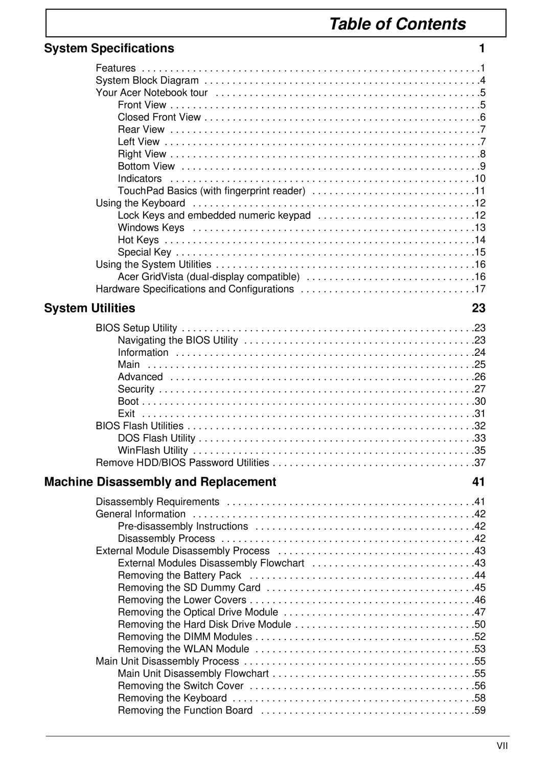 Acer 5737Z manual Table of Contents 