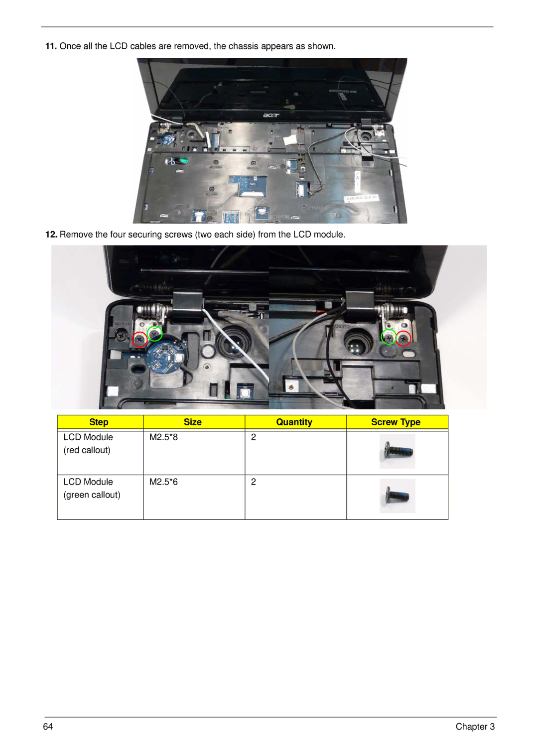 Acer 5737Z manual Step Size Quantity Screw Type 