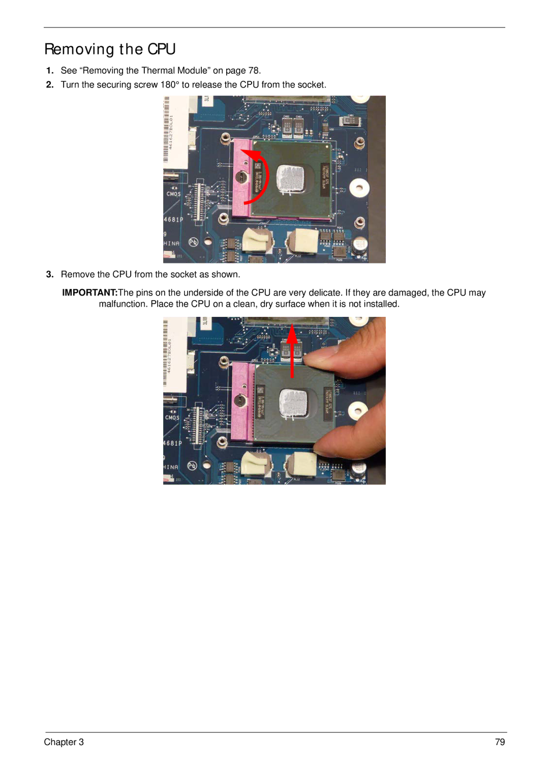 Acer 5737Z manual Removing the CPU 