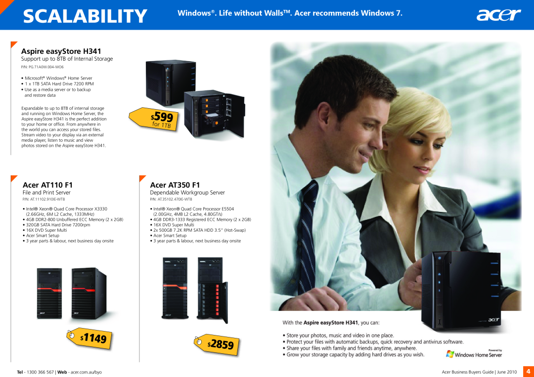 Acer 5740G Scalability, 1149, 2859, Aspire easyStore H341, Acer AT110 F1, Acer AT350 F1, File and Print Server, for 1TB 