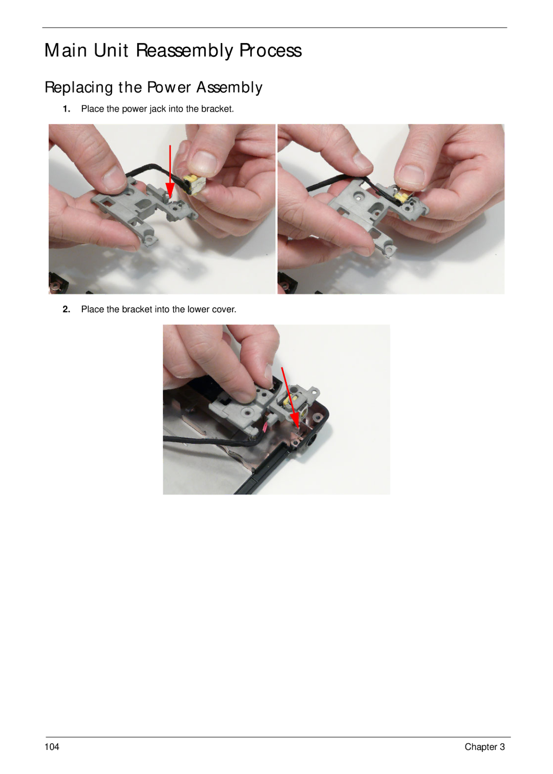 Acer 5745 manual Main Unit Reassembly Process, Replacing the Power Assembly 