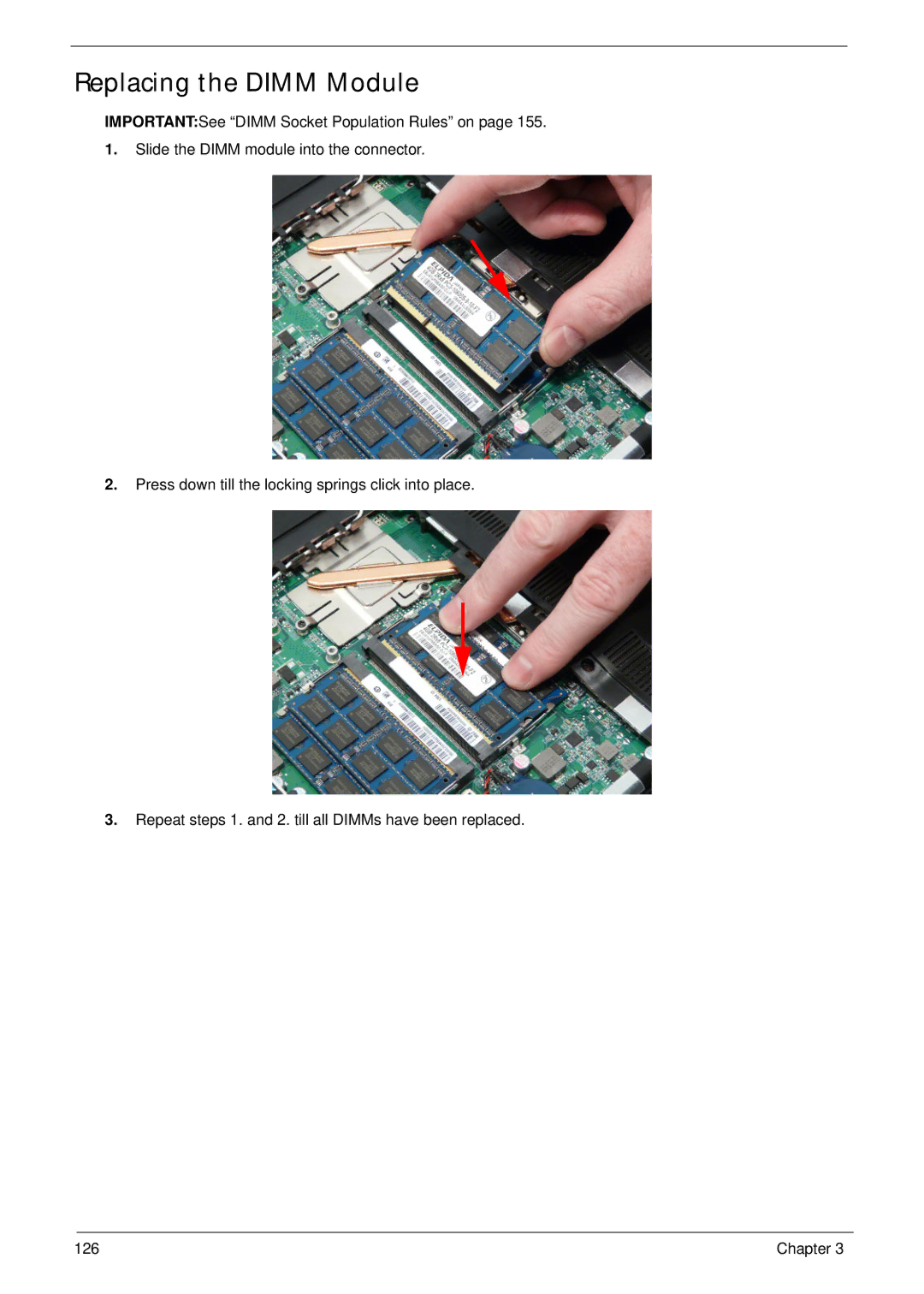 Acer 5745 manual Replacing the Dimm Module 