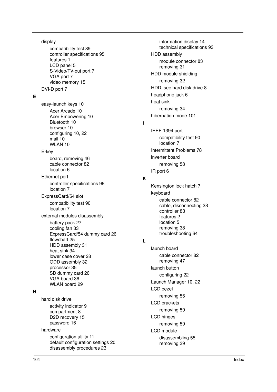 Acer 5910 manual Index 