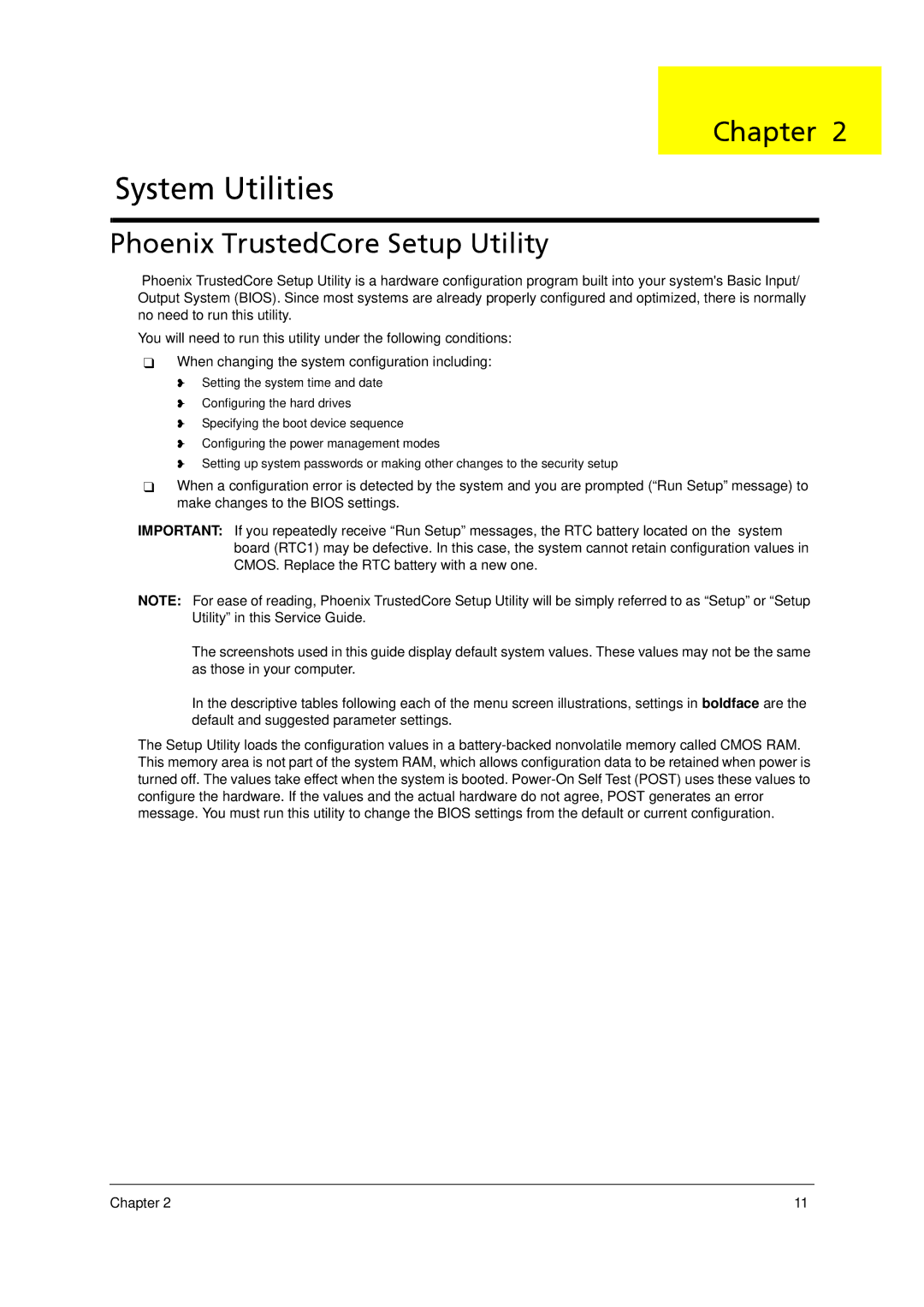 Acer 5910 manual System Utilities, Phoenix TrustedCore Setup Utility 