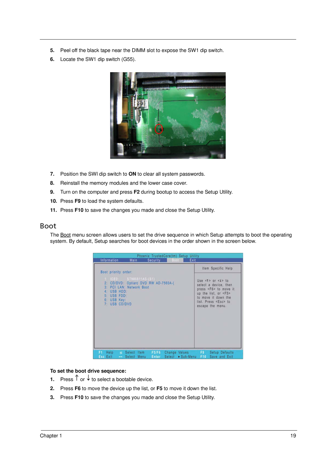 Acer 5910 manual Boot, To set the boot drive sequence 